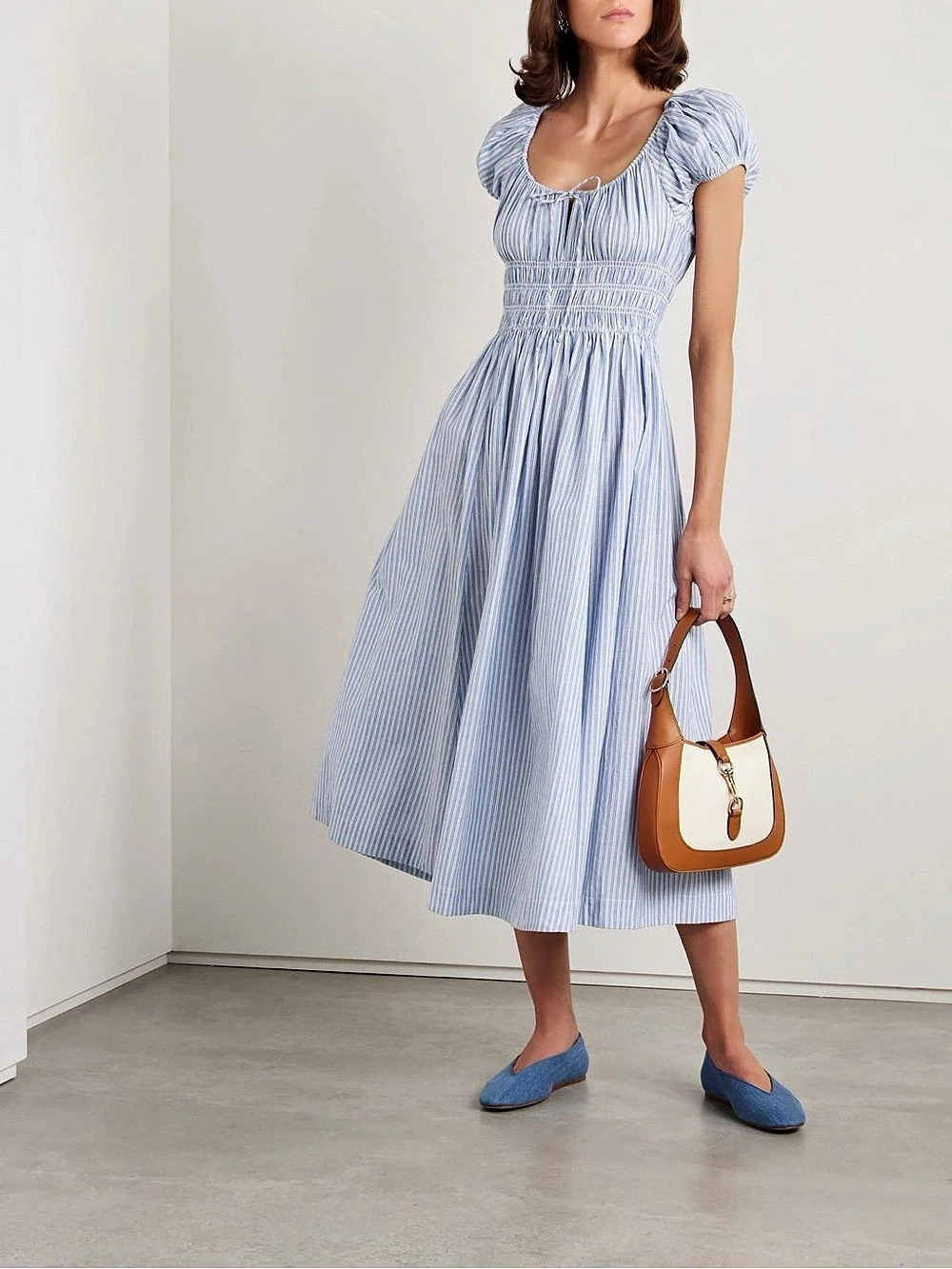 Doen quinn Dress montauk Stripe Midi Dress Blue & White Size XS/TP